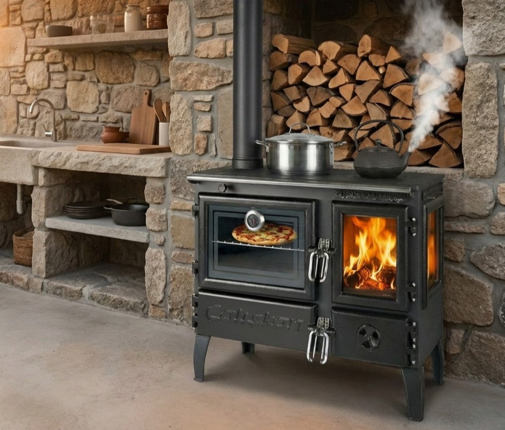 EEC A - Panorama wood-burning stove model 214-3D left with 6.04 kW - Lots of cast iron!