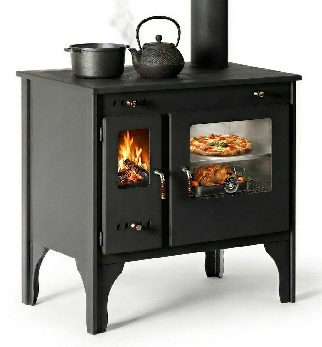 EEK A+ Køkkenovn brændeovn R ECO INOX med ovn i rustfrit stål, højre version - 7 kW