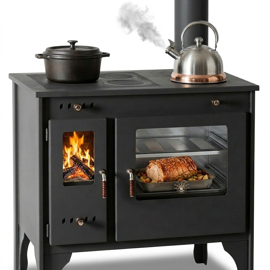 EEK A+ Køkkenovn brændeovn R ECO INOX med ovn i rustfrit stål, højre version - 7 kW