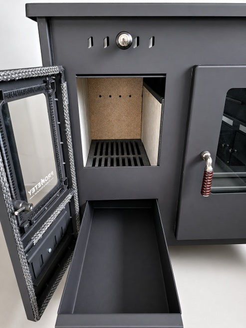 EEK A+ Køkkenovn brændeovn R ECO INOX med ovn i rustfrit stål, højre version - 7 kW