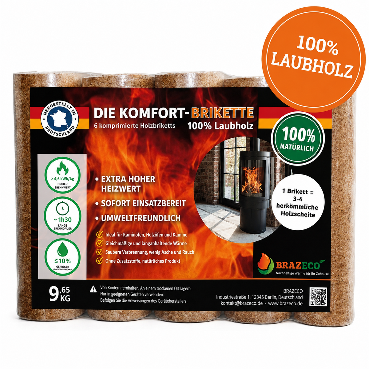 Komfort-Holzscheite aus 100 % Laubholz: Eiche, Buche, Kastanie, Pappel