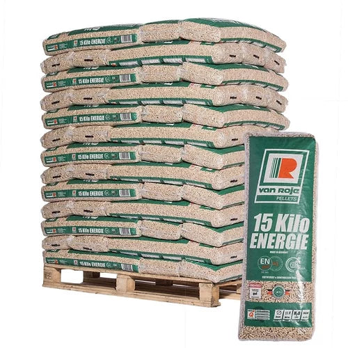 VanRoje Holzpellets – Palette mit 65 Säcken à 15 kg