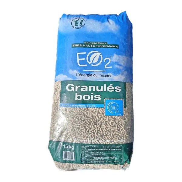 Wood pellets made from 100% softwood – EO2 DINplus – 15 kg bag