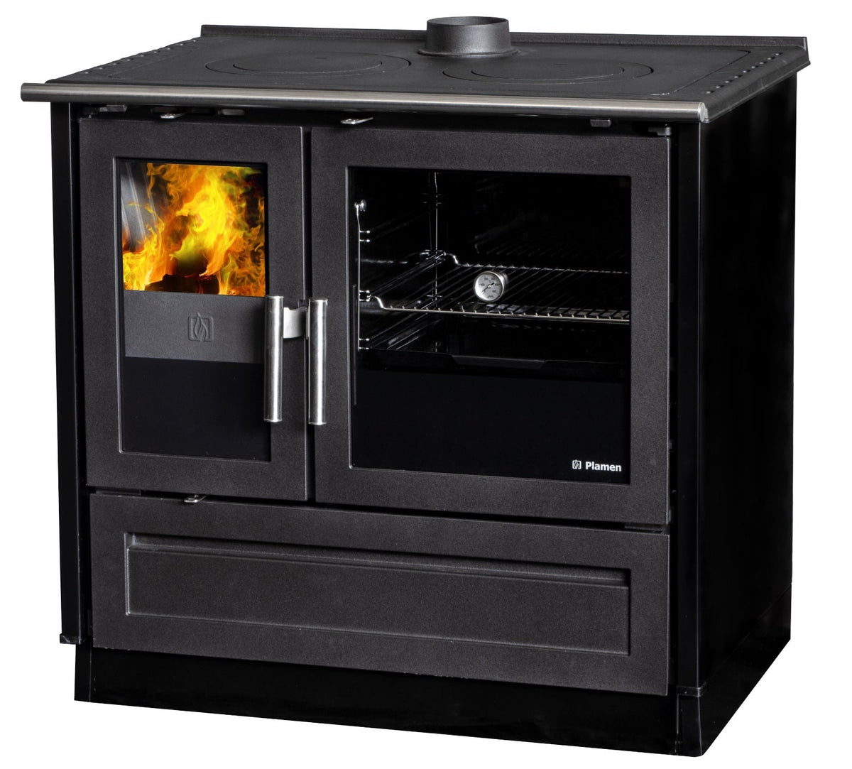 Energy efficiency class A+ Plamen 910 wood-burning stove, black, external air supply, 9 kW